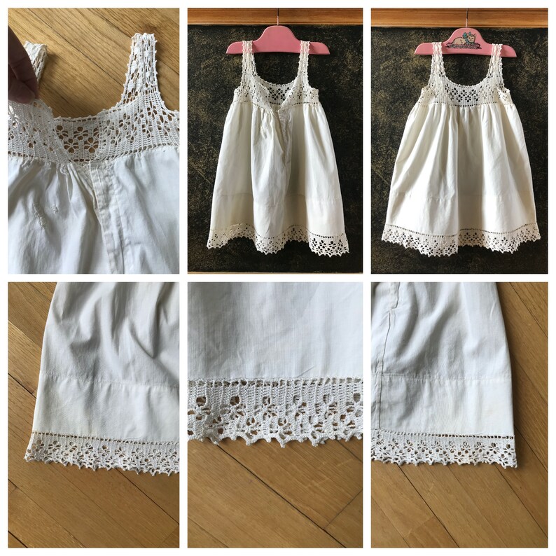 Vintage 1950/'s Hand Crocheted Top Baby Sun Dress Infant Doll Petticoat Slip