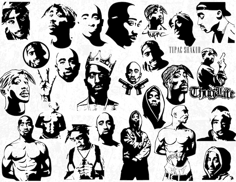 Download 25 Tupac Silhouette Pack Tupac Shakur Silhouette Tupac SVG ...