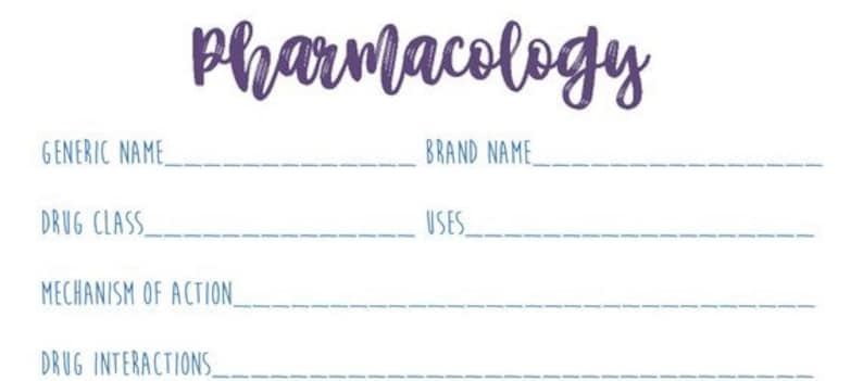 Pharmacology Drug List Worksheet // Nursing School Worksheet | Etsy