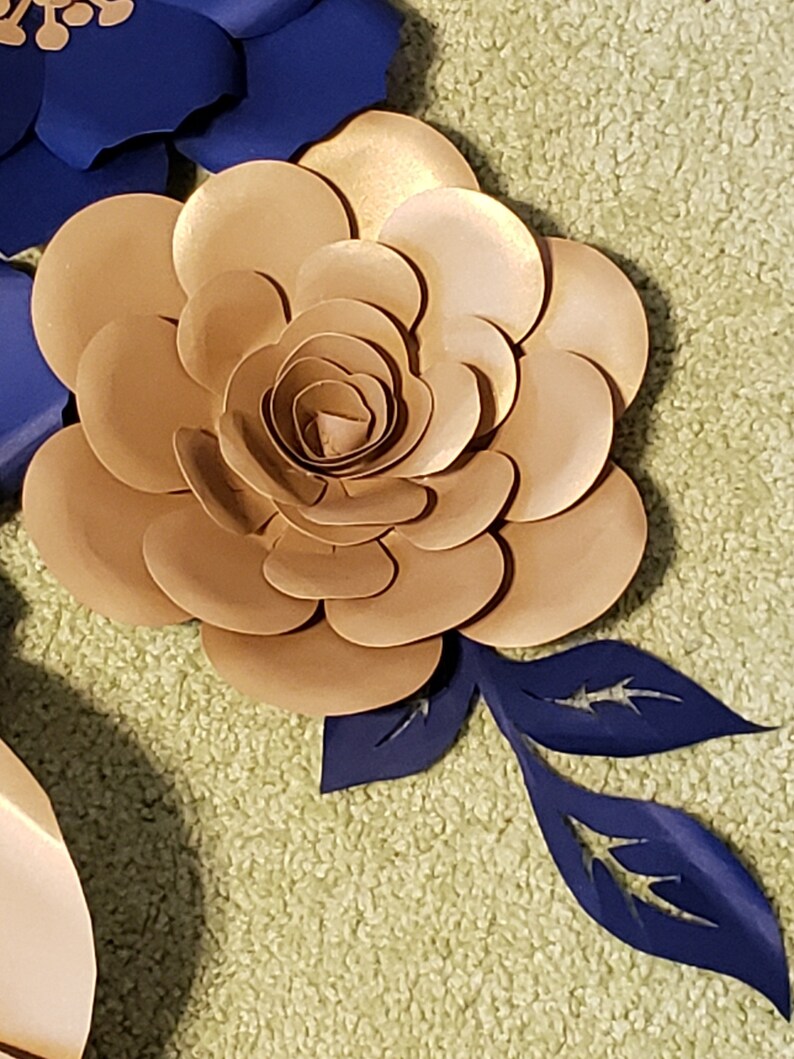 Navy blue and gold wall flowers navy and gold wall decor navy | Etsy