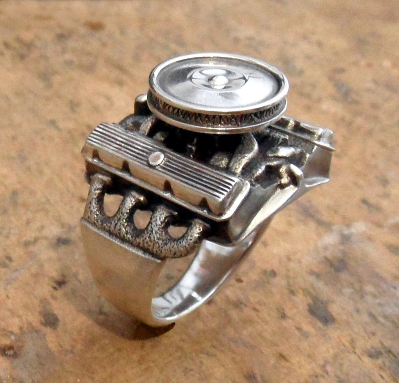 V8 engine Ring Silver 925 Sterling Gearhaed Chevrolet Ford Etsy