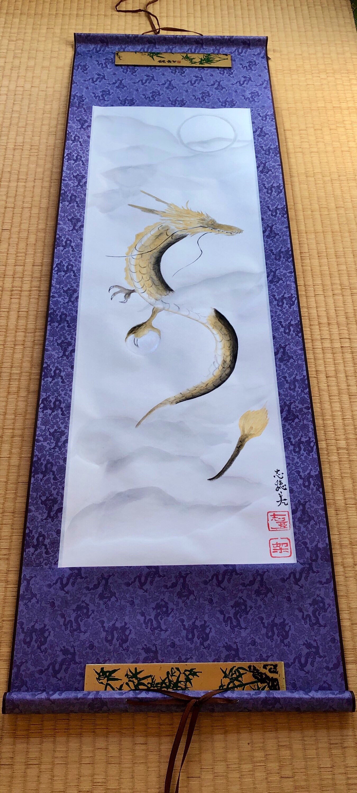 Good luck Dragon Japanese painting big hanging scroll/Unique Etsy