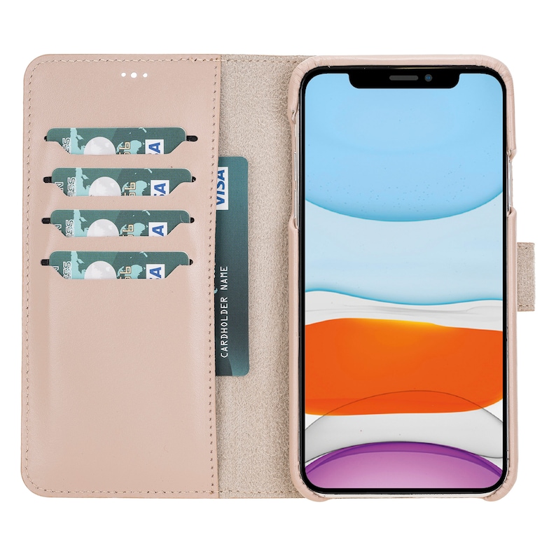 Apple iPhone 11 Pro MAX Full Leather Covered Magnetic Detachable Wallet Case in Rose by Mjora 6.5