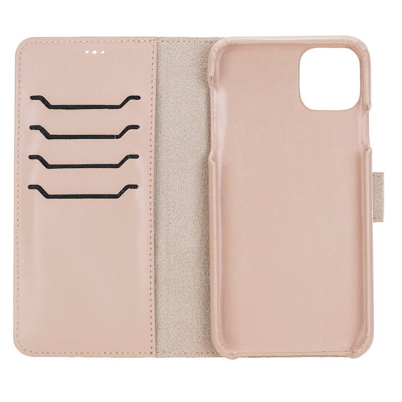 Apple iPhone 11 Pro MAX Full Leather Covered Magnetic Detachable Wallet Case in Rose by Mjora 6.5