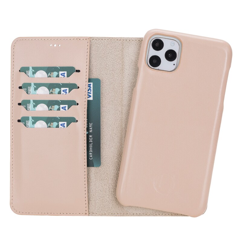 Apple iPhone 11 Pro MAX Full Leather Covered Magnetic Detachable Wallet Case in Rose by Mjora 6.5