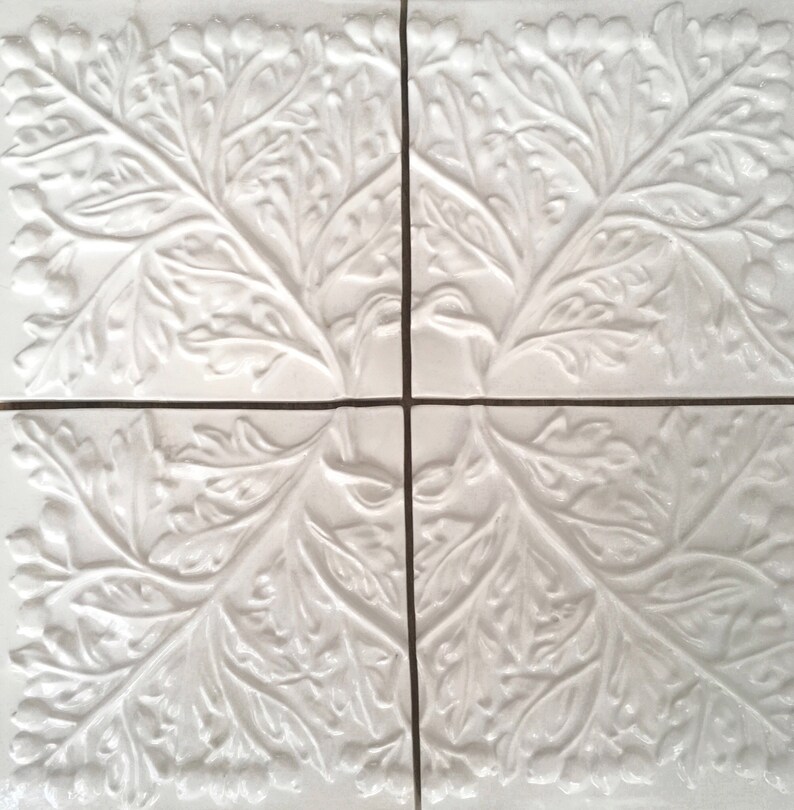 Decorative Ceramic Tiles White Botany Art Tile set of 4 Etsy