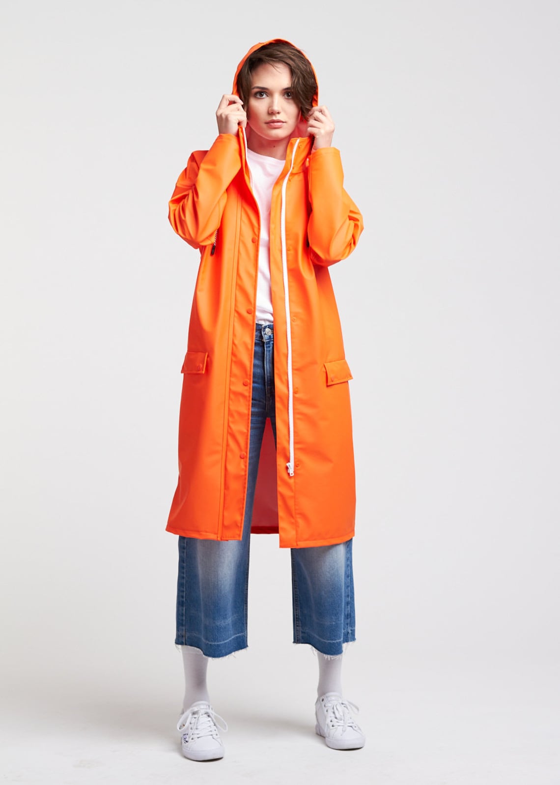 Women Elongated Orange Raincoat | Etsy