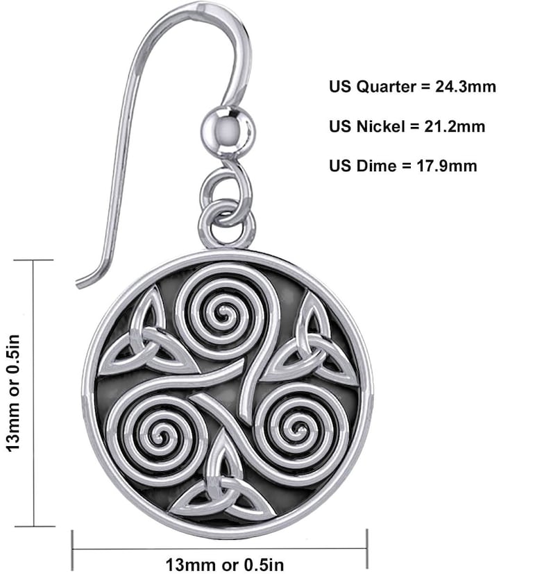 Ladies 12in 925 Sterling Silver Irish Celtic Triskele Triple Spiral /& Trinity Knot Dangle Earrings