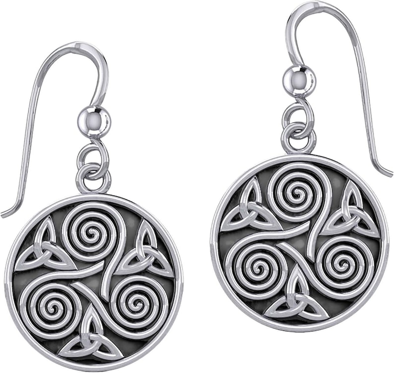 Ladies 12in 925 Sterling Silver Irish Celtic Triskele Triple Spiral /& Trinity Knot Dangle Earrings