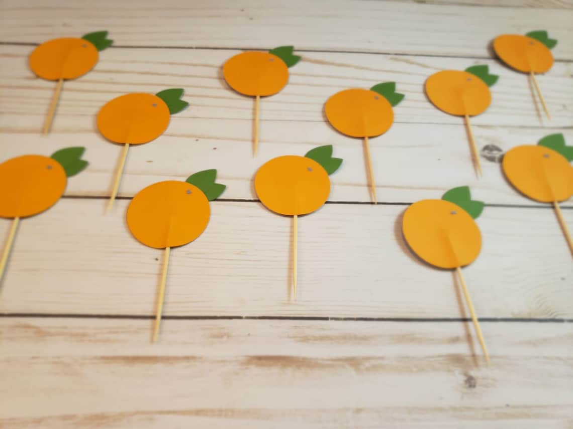 Orange Cupcake Toppers A Little Cutie Baby Shower Citrus Etsy
