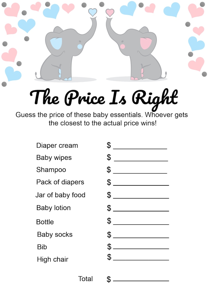 the price is right baby shower game baby shower printable