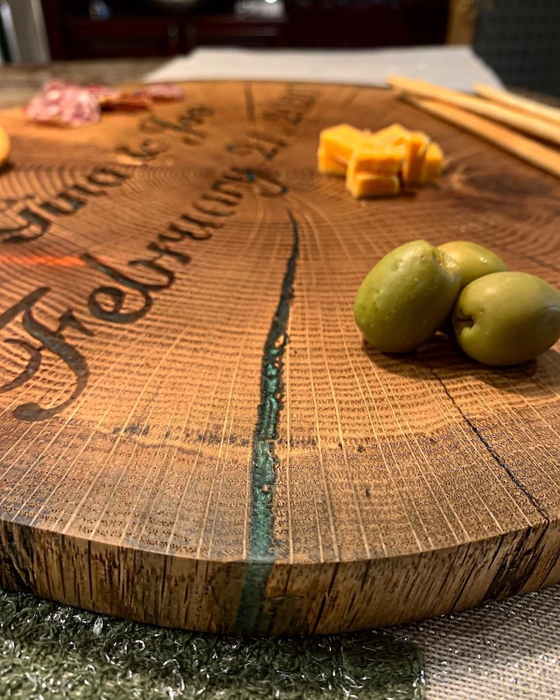 Epoxy & Live Edge Personalized Charcuterie board/Serving Board Etsy