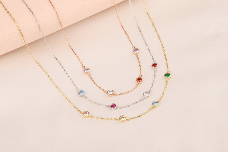Birthstone Gifts Dainty Necklace Mothers Necklace Birthstone Necklace Initial Family Birthstone Gold Necklace Gifts for Mothers Jewelry