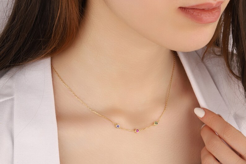 Birthstone Gifts Dainty Necklace Mothers Necklace Birthstone Necklace Initial Family Birthstone Gold Necklace Gifts for Mothers Jewelry