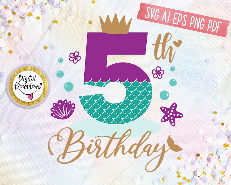 Download My 5th Birthday Mermaid Svg Eps Png Pdf Clipart Cut File ...