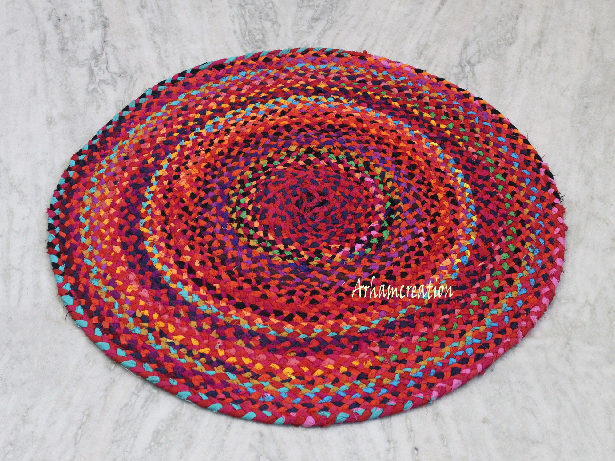 Round Rag Rug Cotton Jute Handmade Circle Mat Modern Floor Etsy