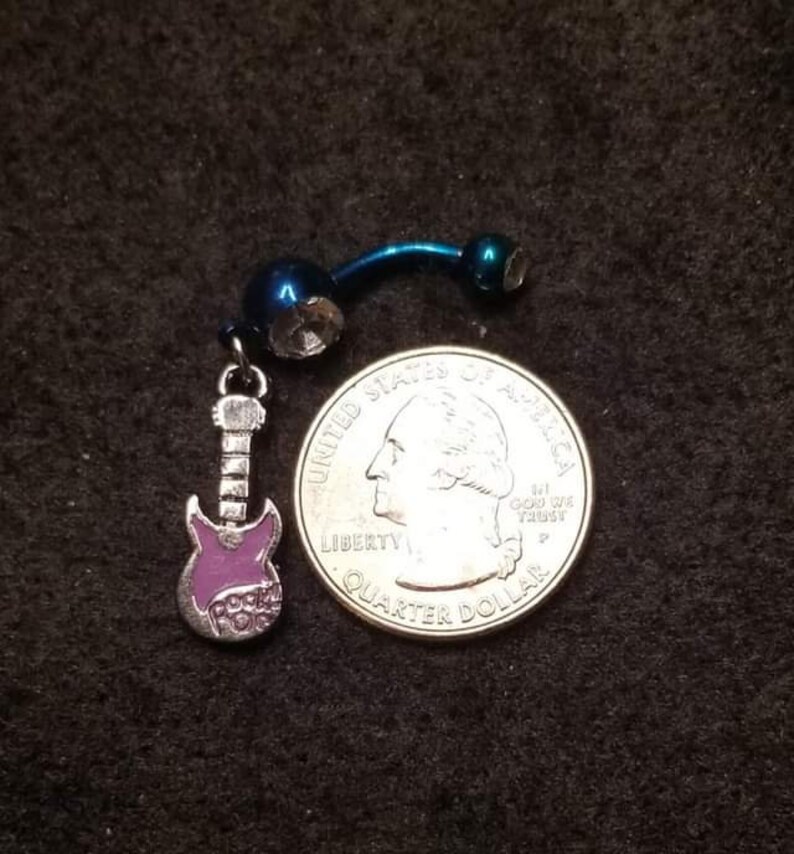 silver and multi, cute guitar bellyring bellybutton ring Simple Rock On