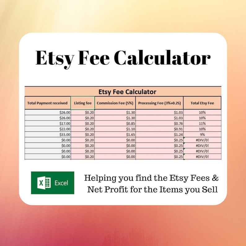 Etsy Fee Calculator Excel Template Digital Download Etsy