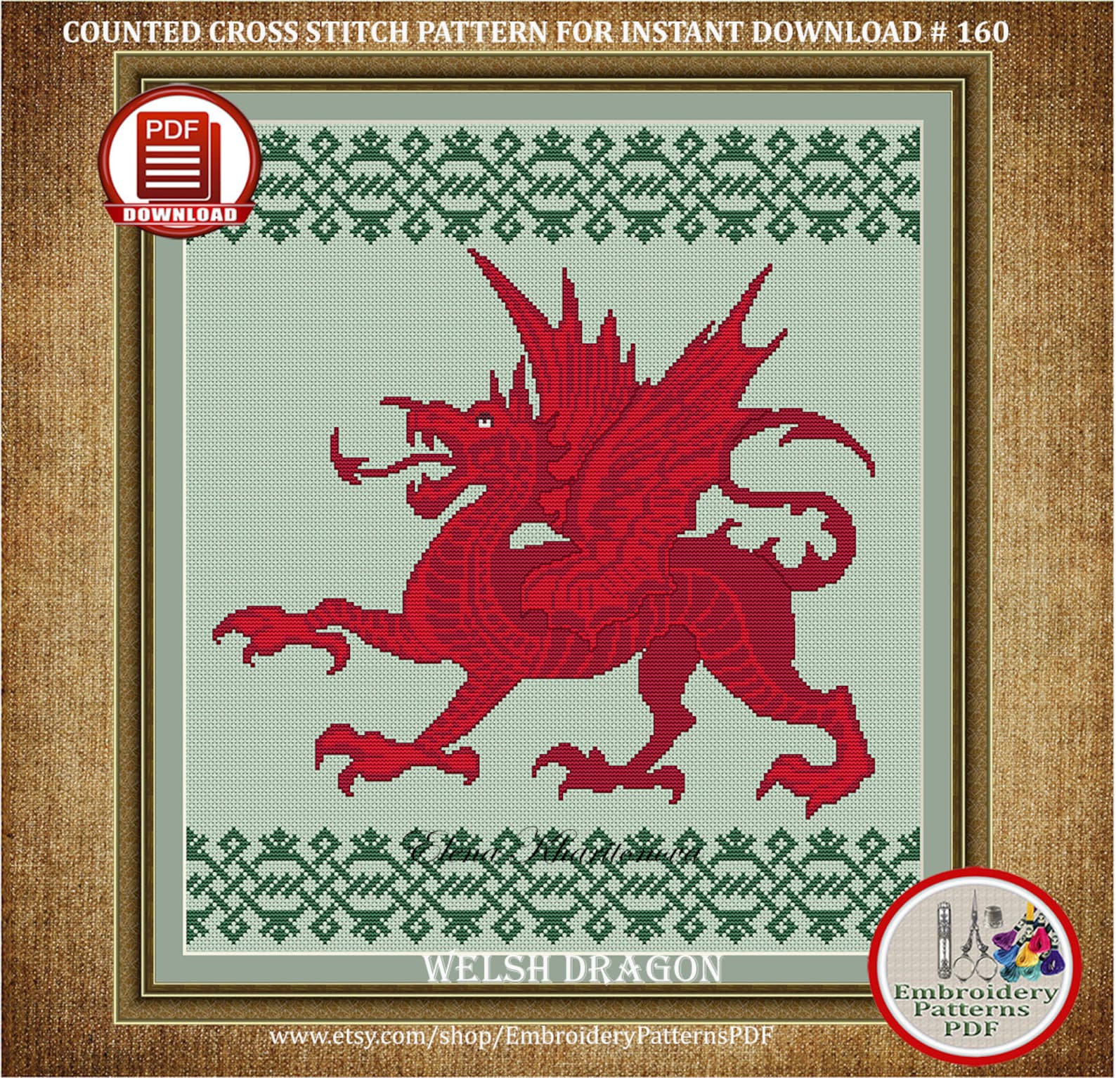 welsh-dragon-modern-counted-cross-stitch-pattern-cross-etsy