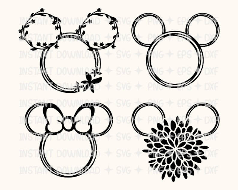Disney Minnie Mouse Flower Head Minnie Mouse Ears SVG ...