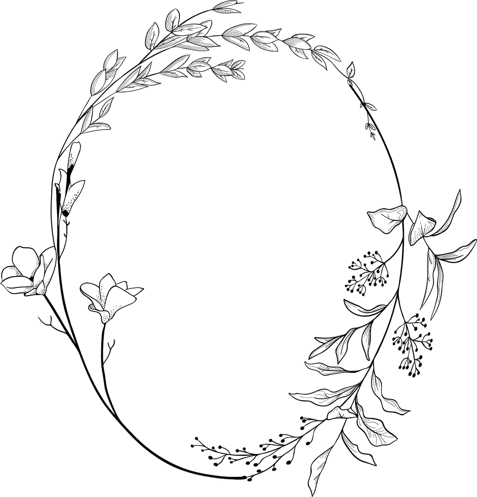 Geometric vector floral wreath. SVG EPS PNG. Round oval. | Etsy
