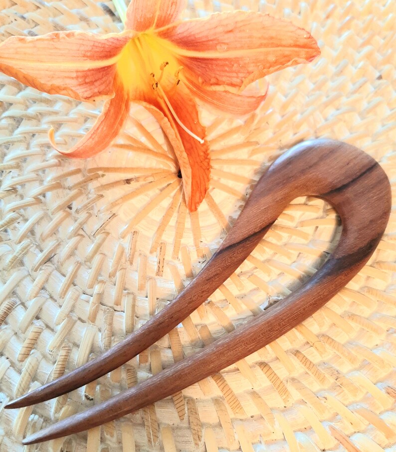 Wooden hair pic stings baguette bun handmade hairstyle