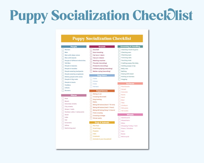 Puppy Socialization Checklist Pet Care Printable Etsy