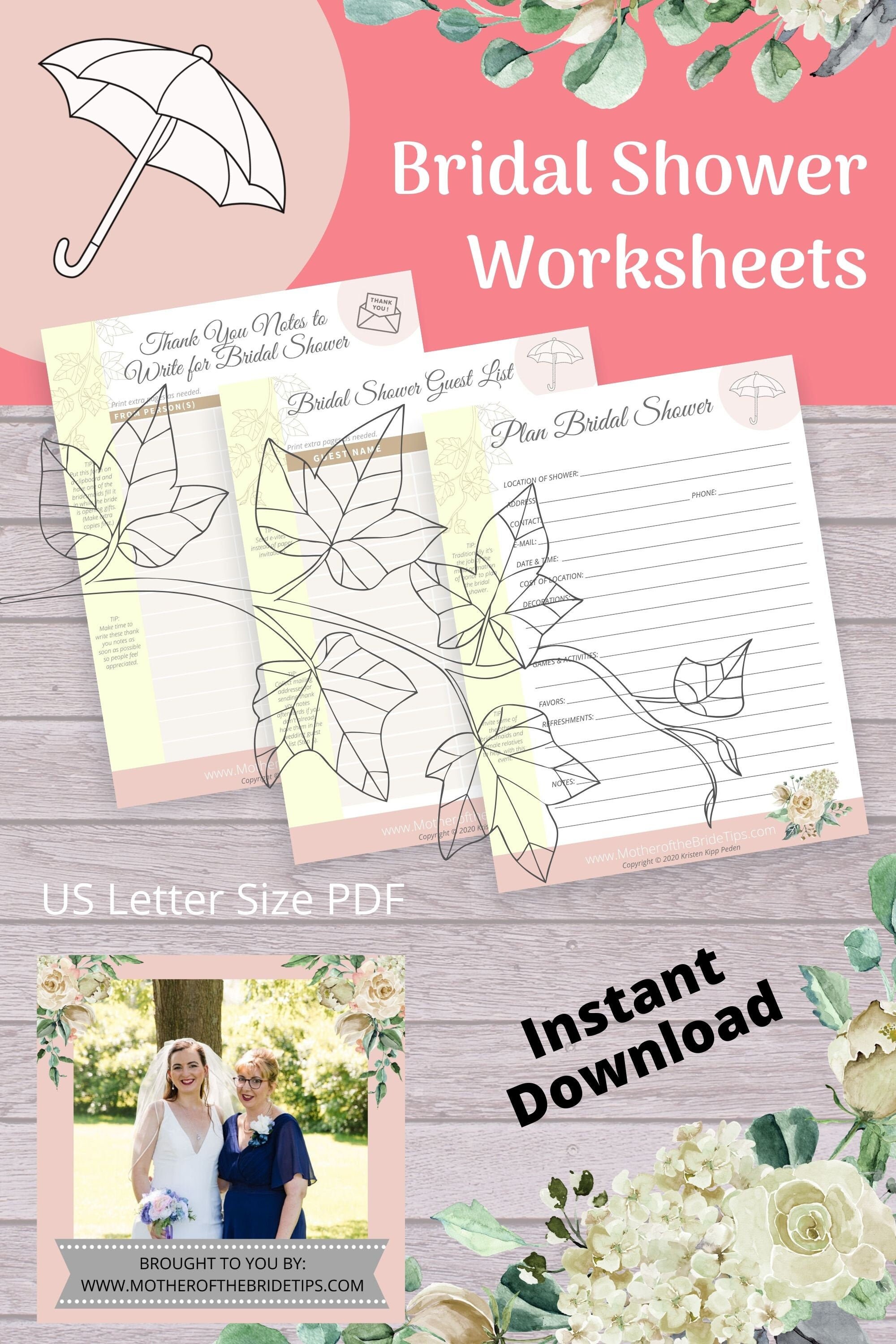 Bridal Shower Planner Worksheets for your wedding planning | Etsy