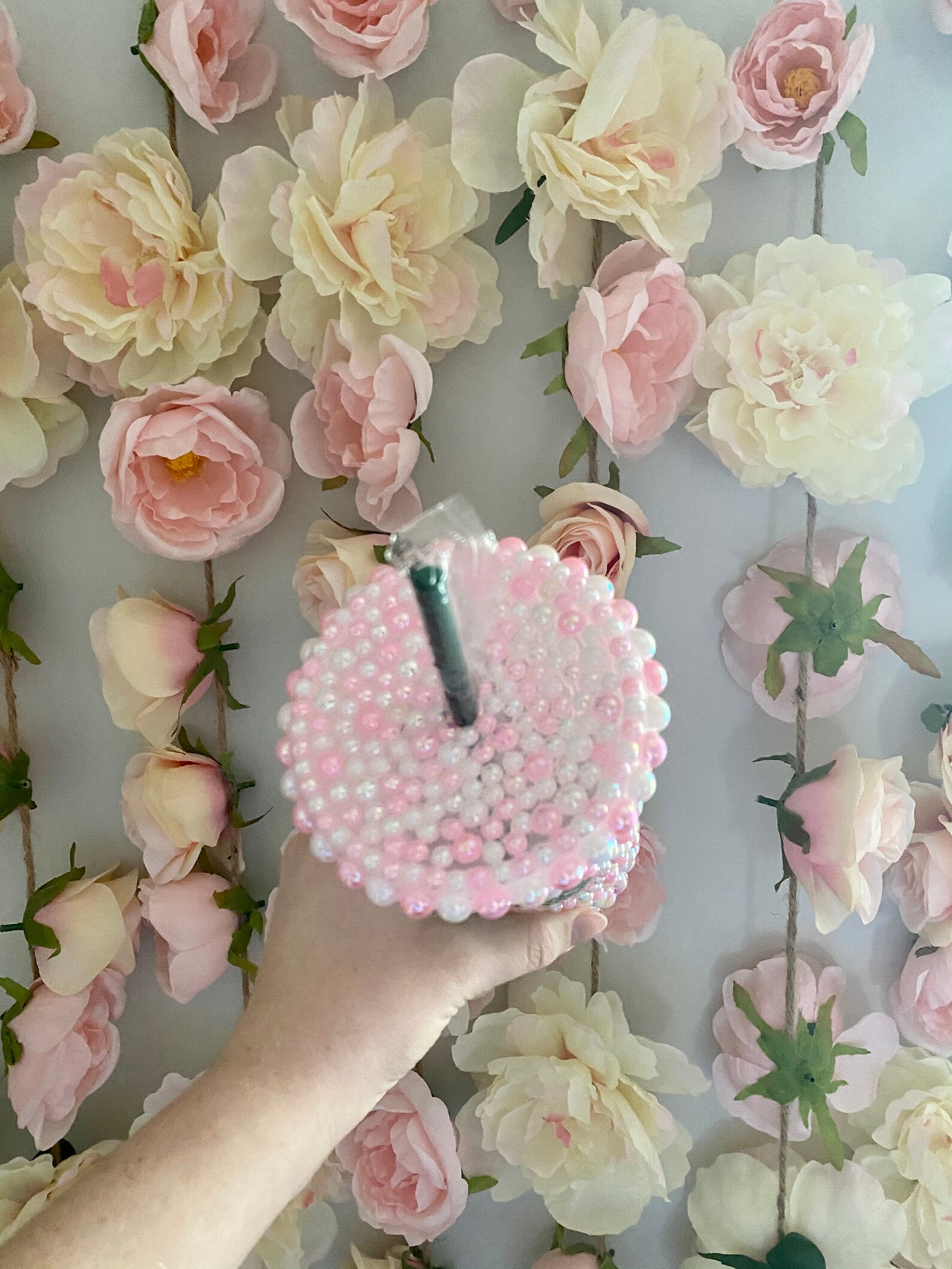 Pink and white pearl Starbucks cup 24oz Etsy