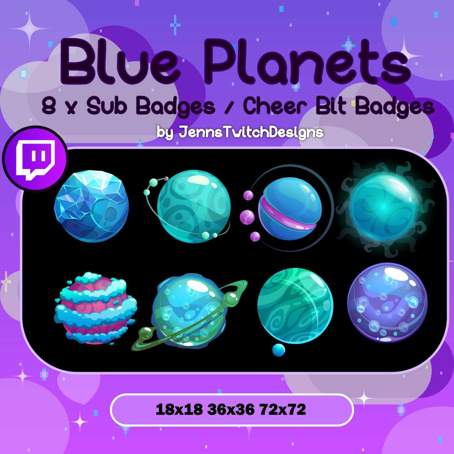 8 x Twitch Sub Badges / Cheer Bit Badges Blue Space Planets | Etsy