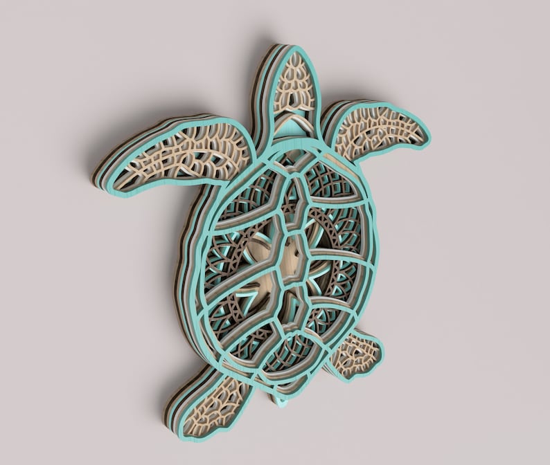 Sea turtle laser cut file layered svg vector design dxf Etsy