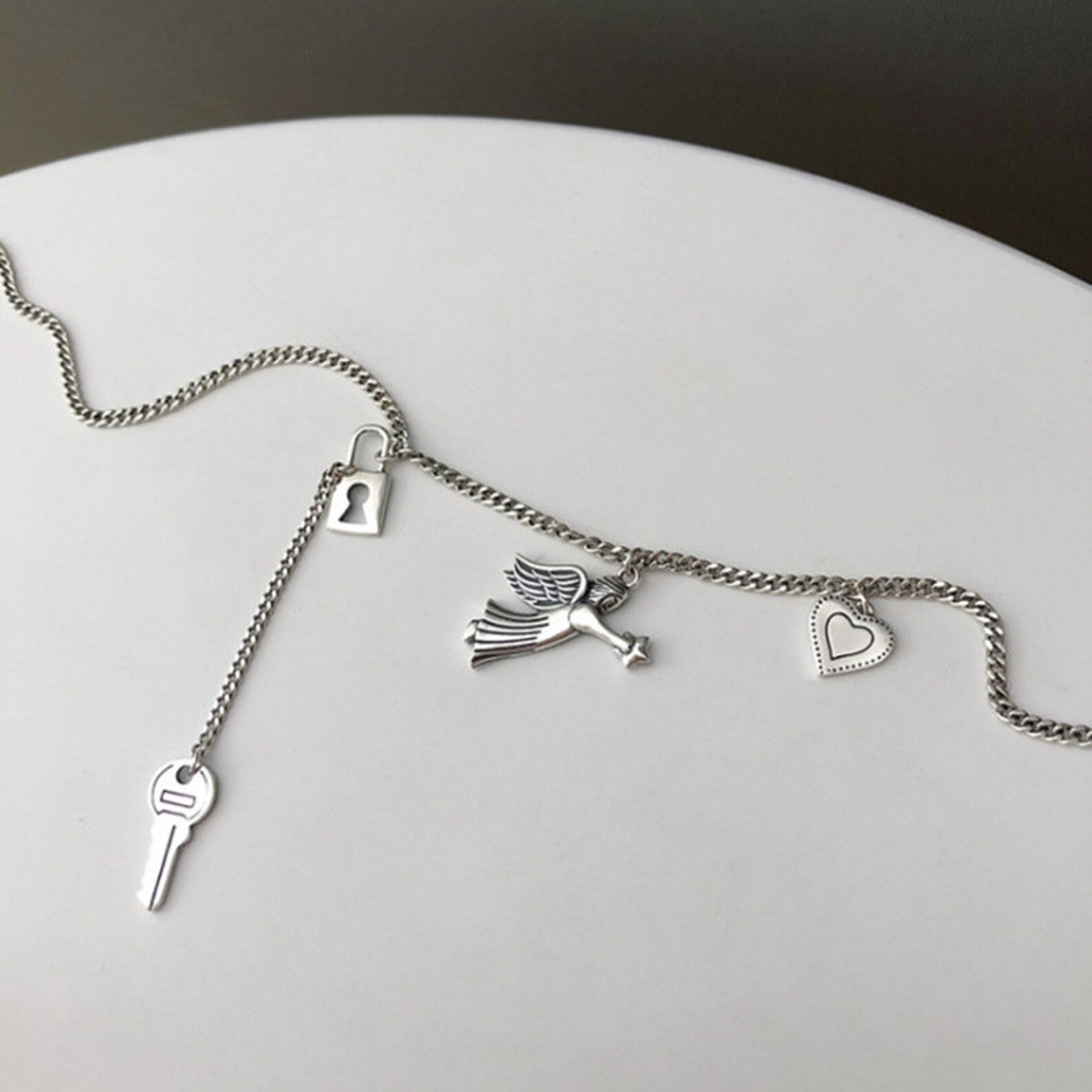 Angel Lock & Key Silver Minimalist Modern Stackable Trending Etsy