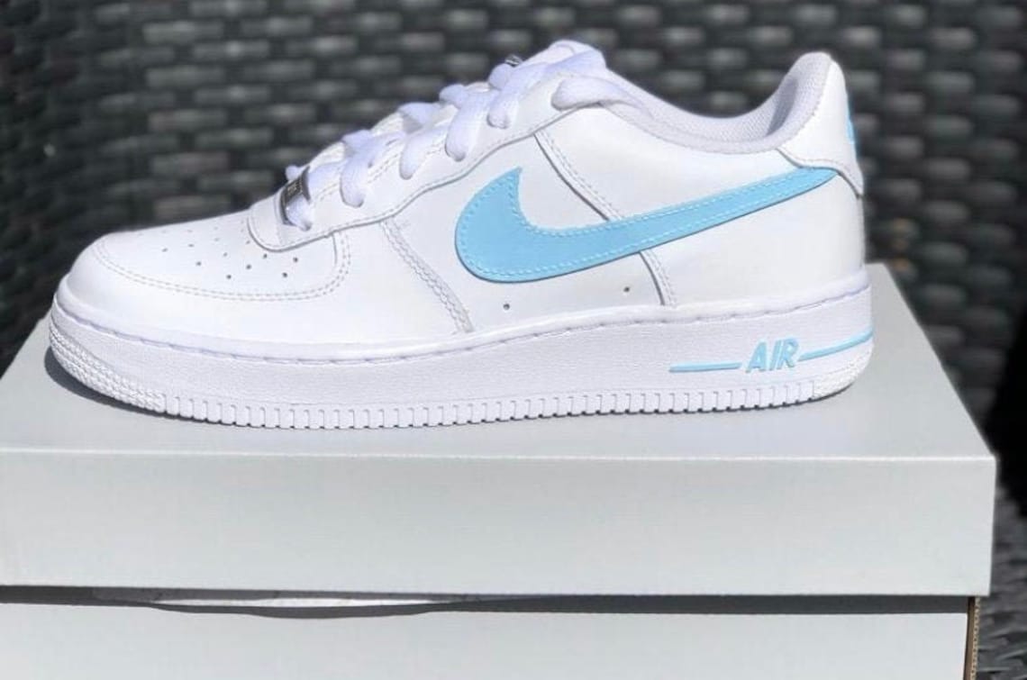 Custom Made Nike Air Force 1 Baby Blue Tick Etsy