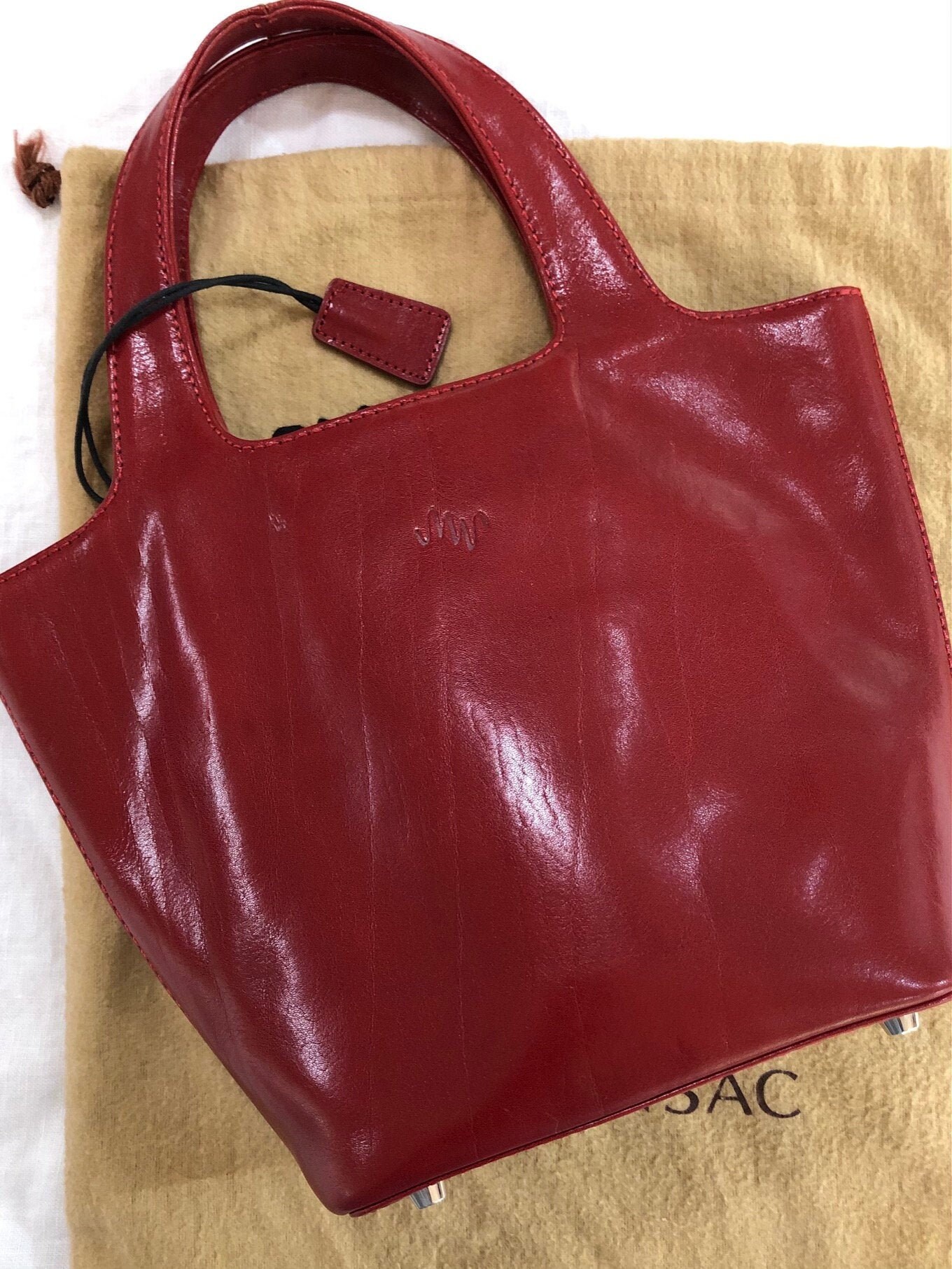 monsac red leather purse