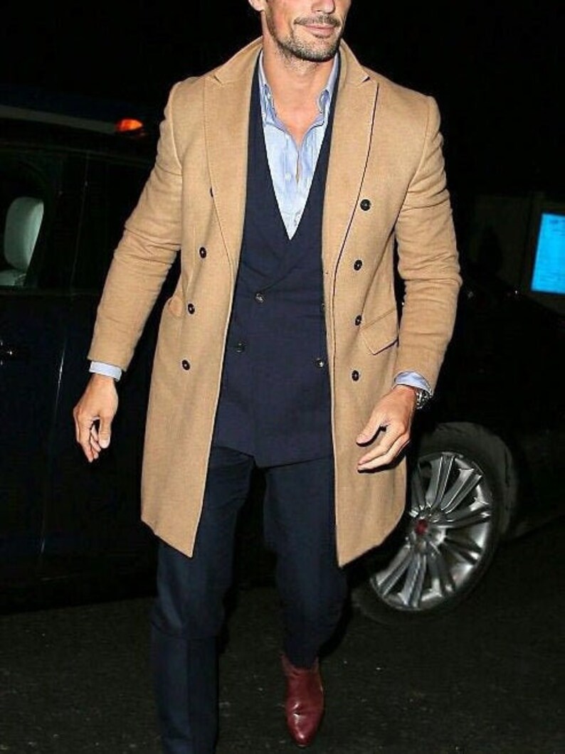 Mens Trench Jacket Long Beige Wool Coat Winter Long Blazer Elegant New Year Coat For Men Arrival Peak Lapel Trench Long Coat