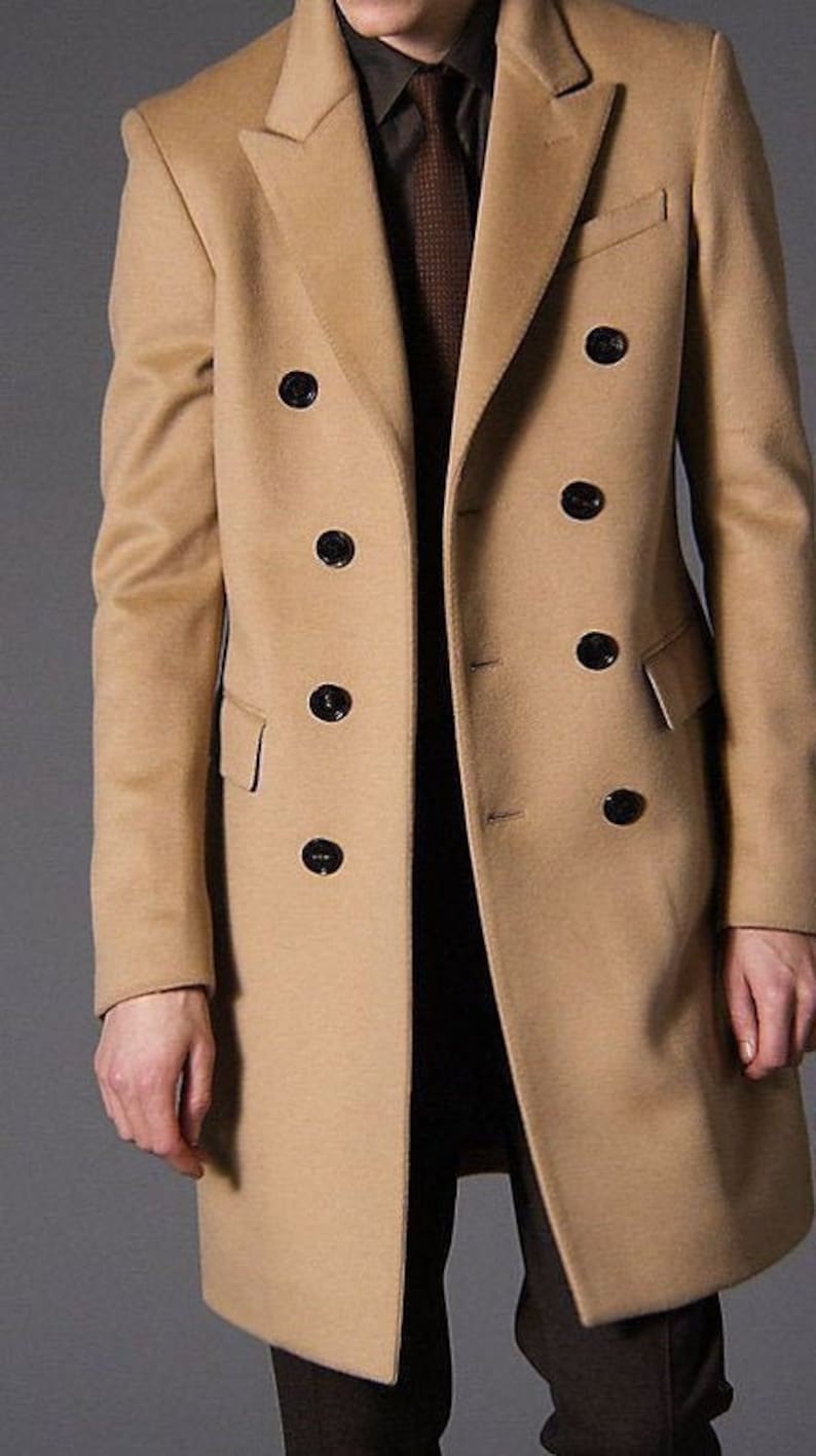 Mens Trench Jacket Long Beige Wool Coat Winter Long Blazer Elegant New Year Coat For Men Arrival Peak Lapel Trench Long Coat