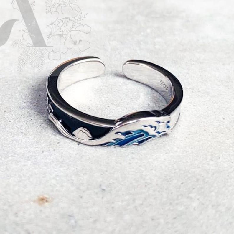 Hokusai Ring Art lover Gift Japanese painting Ring Japanese Wave Ring Famous Painting Ring Blue Ocean Ring Jewellery For Art Lover,
