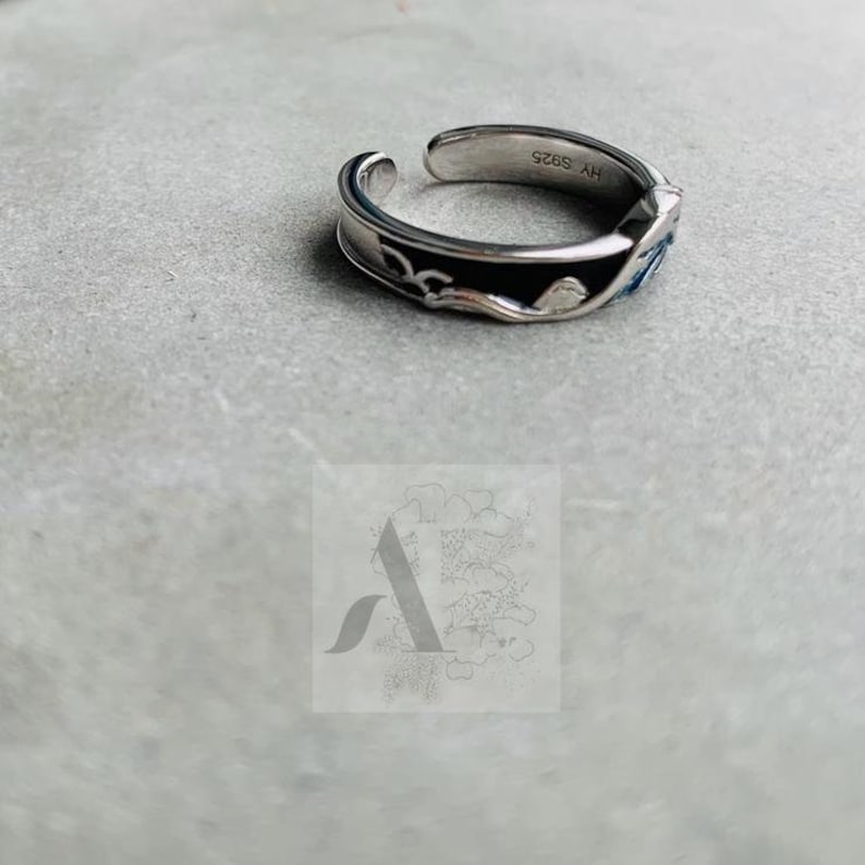 Hokusai Ring Art lover Gift Japanese painting Ring Japanese Wave Ring Famous Painting Ring Blue Ocean Ring Jewellery For Art Lover,