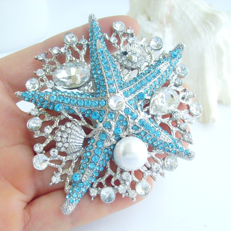Wedding Bridal Vintage Starfish Brooch Pendant Rhinestone Crystal Bouquet Pin