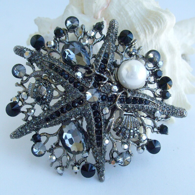 Wedding Bridal Vintage Starfish Brooch Pendant Rhinestone Crystal Bouquet Pin
