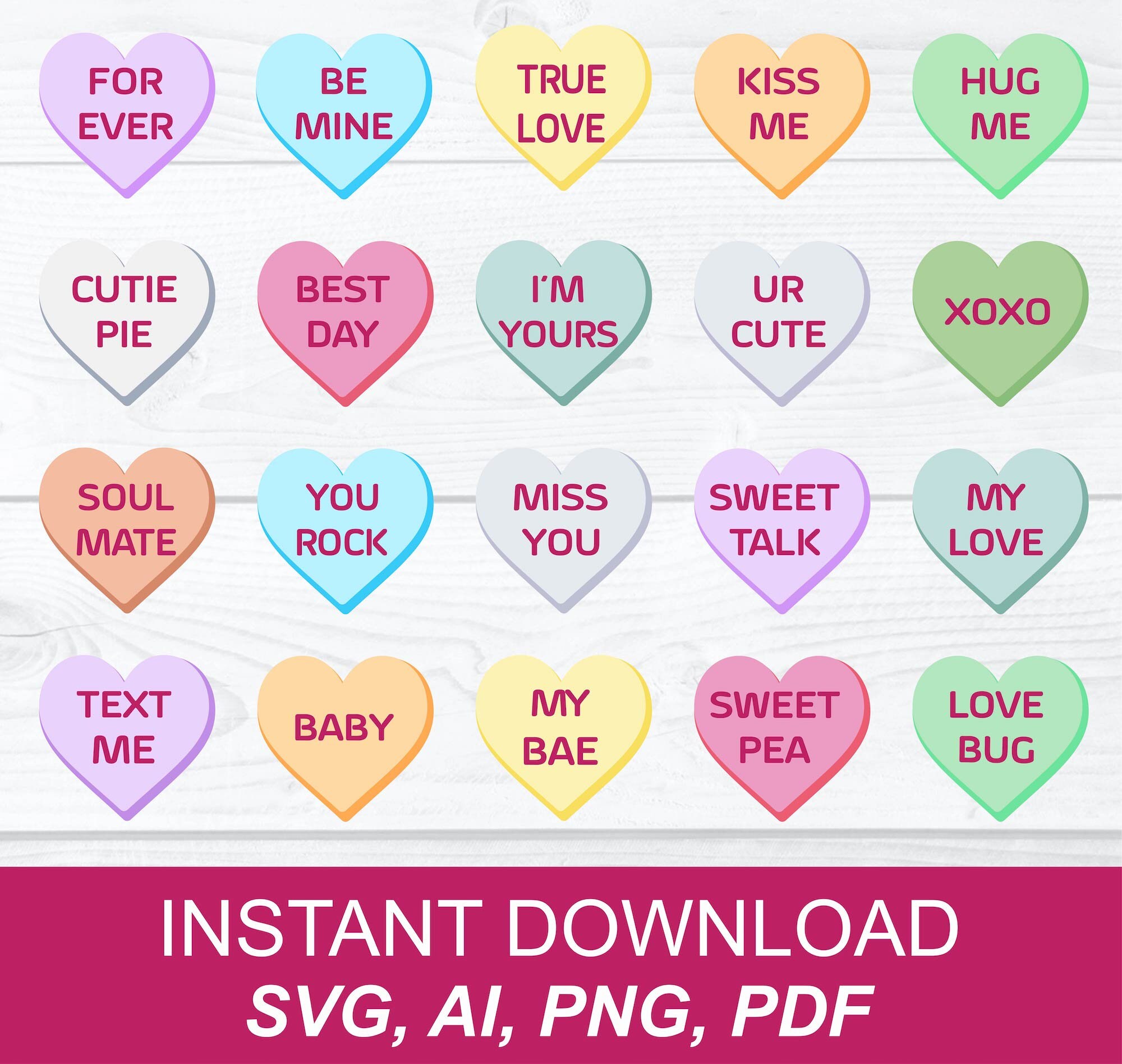 20 Conversation Hearts Svg Valentines Day Svg Valentine Etsy