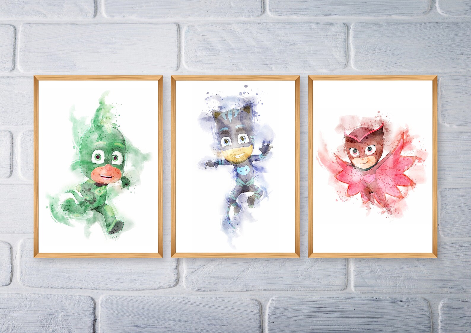 Satz von 3 PJ Masken Drucke Aquarell Poster Mädchen Jungen | Etsy