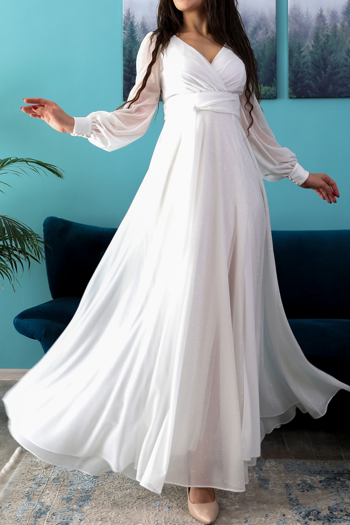 White Chiffon Wedding Maxi Dress Etsy 7881