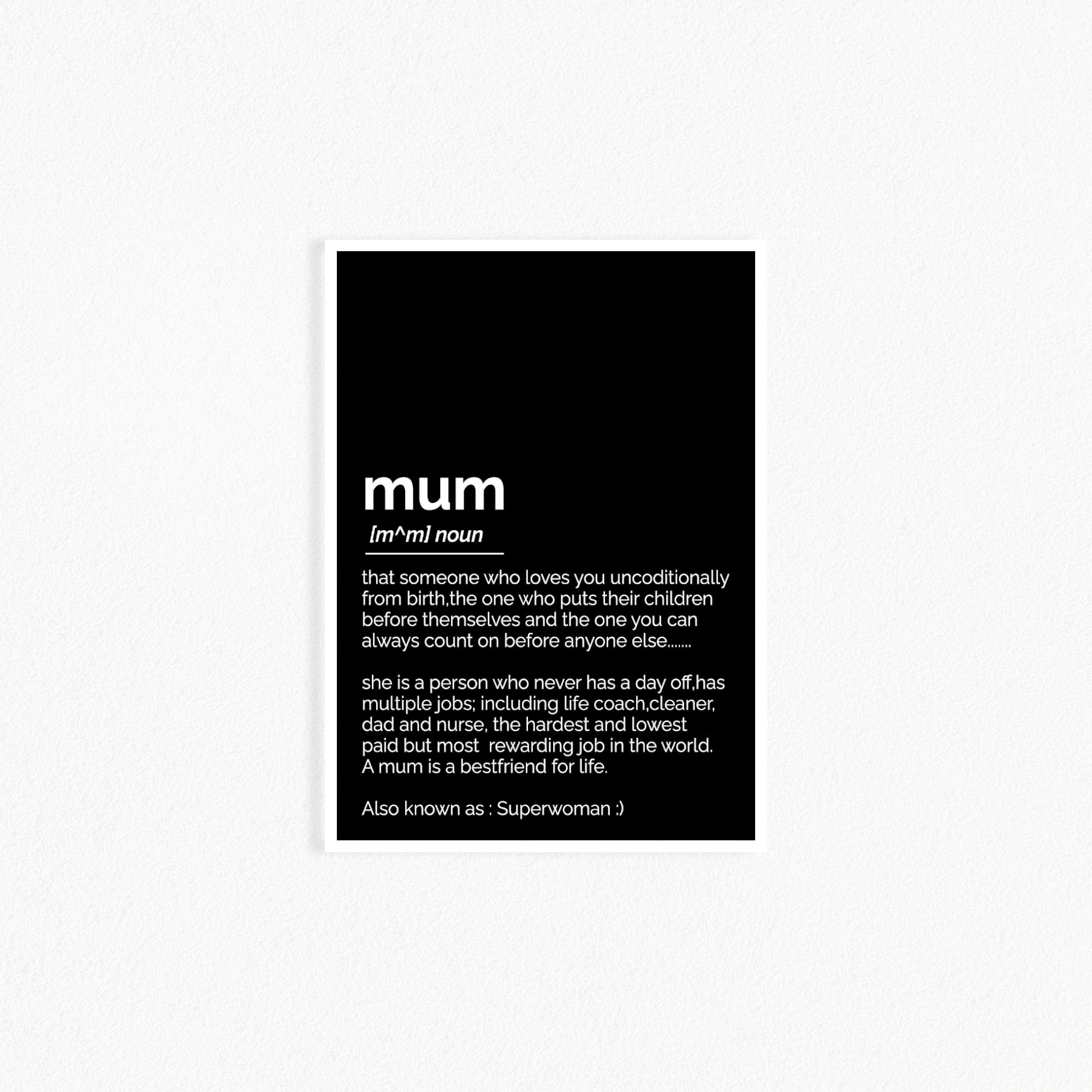 Mom noun mum Definition Downloadable Poster Print Definition | Etsy