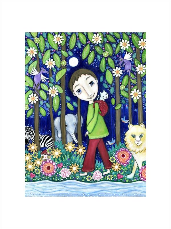 Niños pared arte salvaje cosas A3 impresión Boy y León | Etsy