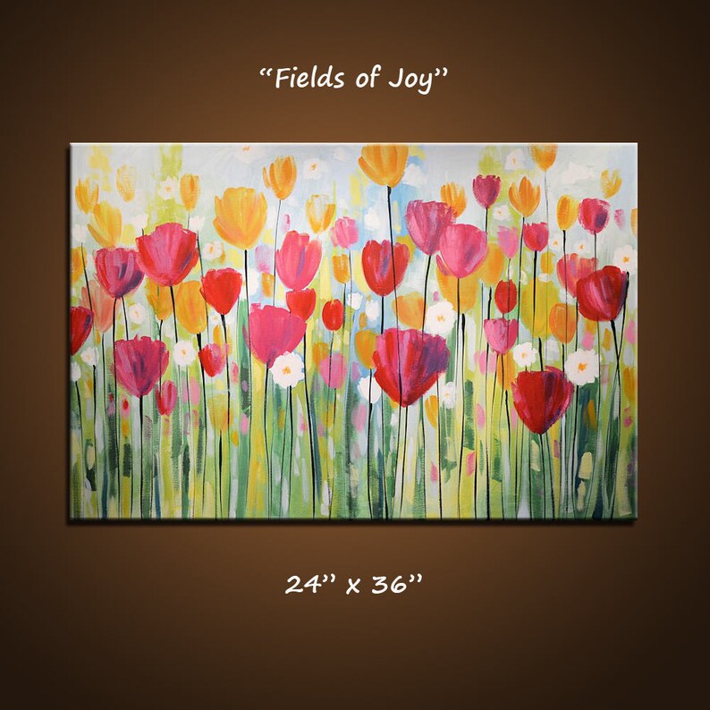 Extra large wall art / big painting / red floral wall decor / Etsy