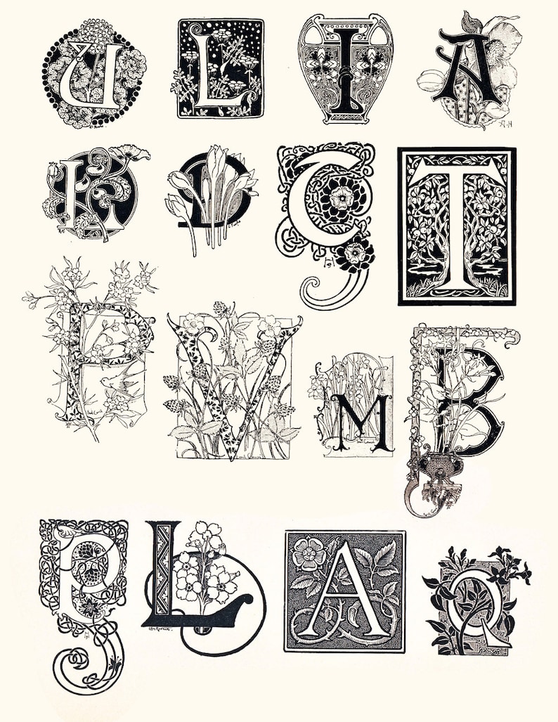 Art nouveau letters a vintage printable digital collage | Etsy