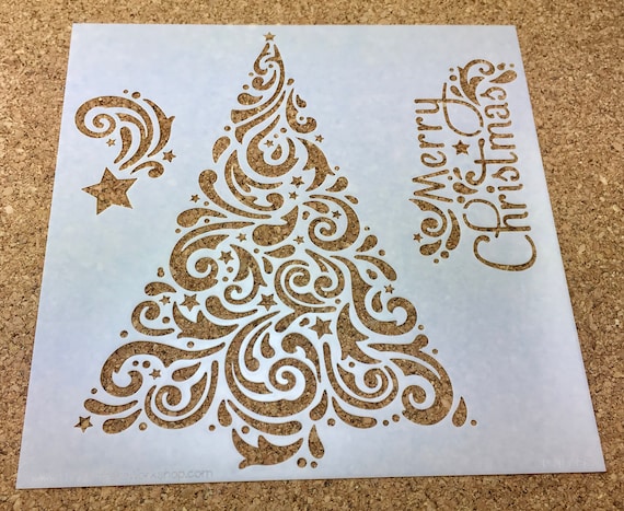 Merry Christmas Xmas Tree Words Tcw 6 X 6 Stencil 719s Etsy