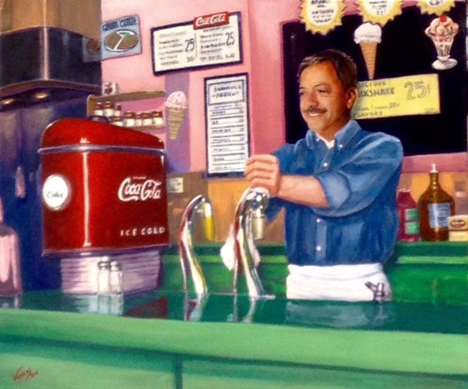 Large 20x24 Canvas SODA JERK by Daniel VANCAS 1950s Soda Ice Etsy