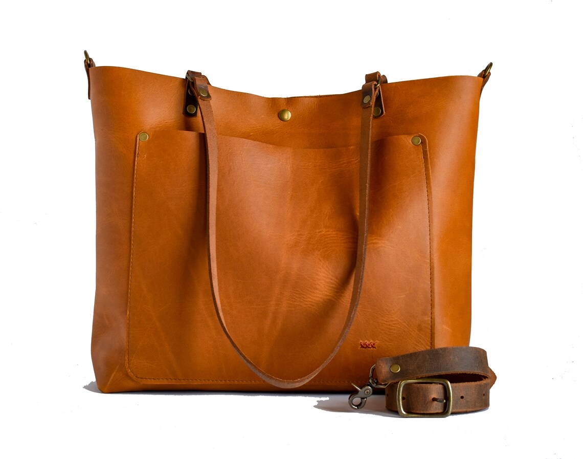 Leather Tote Bag Zipper Tote Shoulder Bag Large Leather Etsy